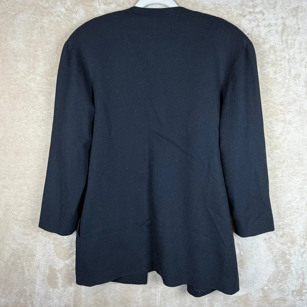Eleanor P Brenner Vintage Black Wool Open Front‎ Blazer Jacket Women Size 6